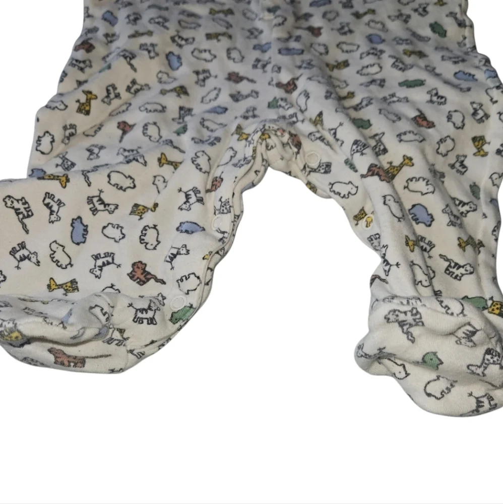 Vintage Miniwear Footed Pjs Jammies All Over Zoo Animals Snaps Baby 6/9M